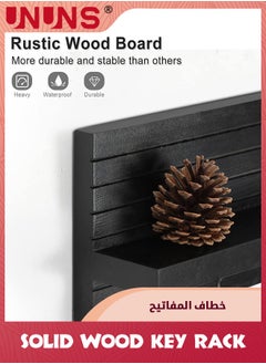 UNUNS Key Holder For Wall,Entryway Shelf With Hooks And Shelf,Sturdy Wood Keyholder Entrance Hanger With Mounting Hardware,11.8” x 5.5”,Black  - Image 3