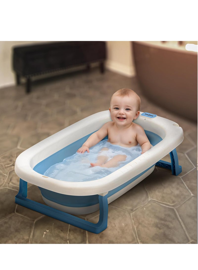 BAYBEE Foldable Baby Bath Tub With Anti-Skid Base, Temperature Sensing Water Plug And Wall Mountable Bathtub For Baby 0-3 Years, Blue - Image 1