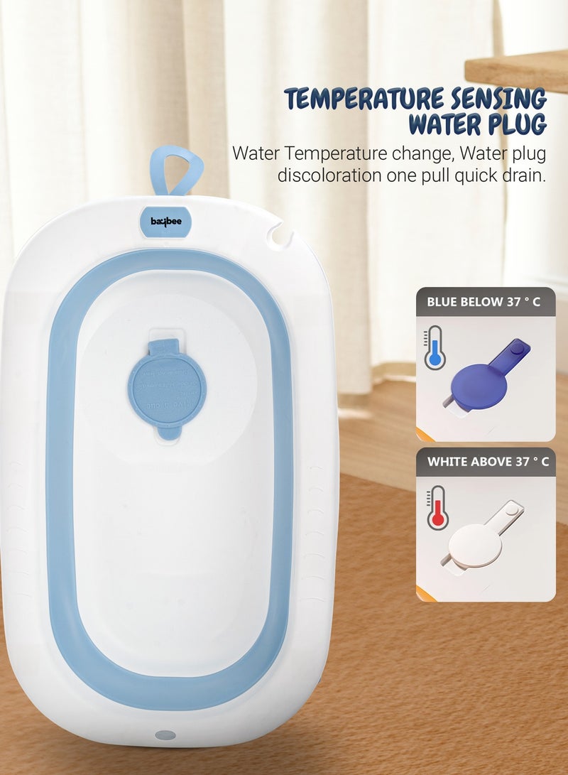BAYBEE Foldable Baby Bath Tub With Anti-Skid Base, Temperature Sensing Water Plug And Wall Mountable Bathtub For Baby 0-3 Years, Blue - Image 4