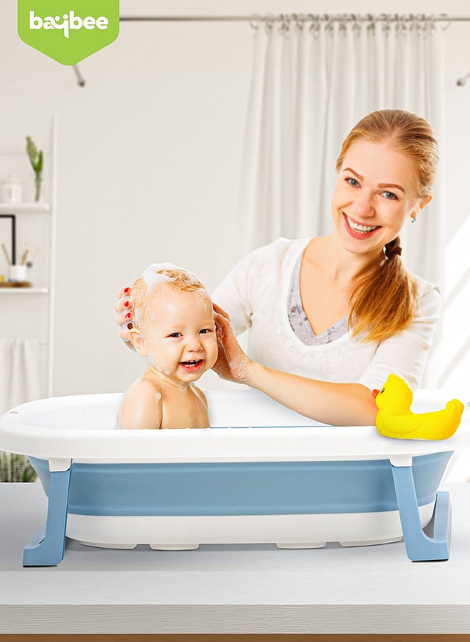 BAYBEE Foldable Baby Bath Tub With Anti-Skid Base, Temperature Sensing Water Plug And Wall Mountable Bathtub For Baby 0-3 Years, Blue - Image 2
