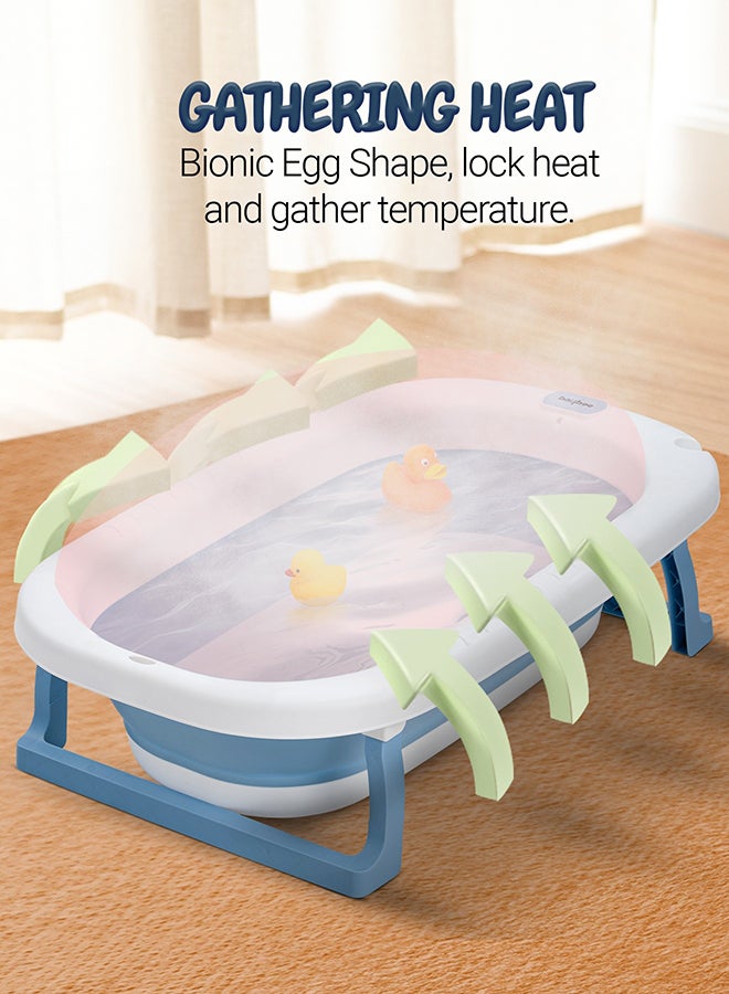 BAYBEE Foldable Baby Bath Tub With Anti-Skid Base, Temperature Sensing Water Plug And Wall Mountable Bathtub For Baby 0-3 Years, Blue - Image 3