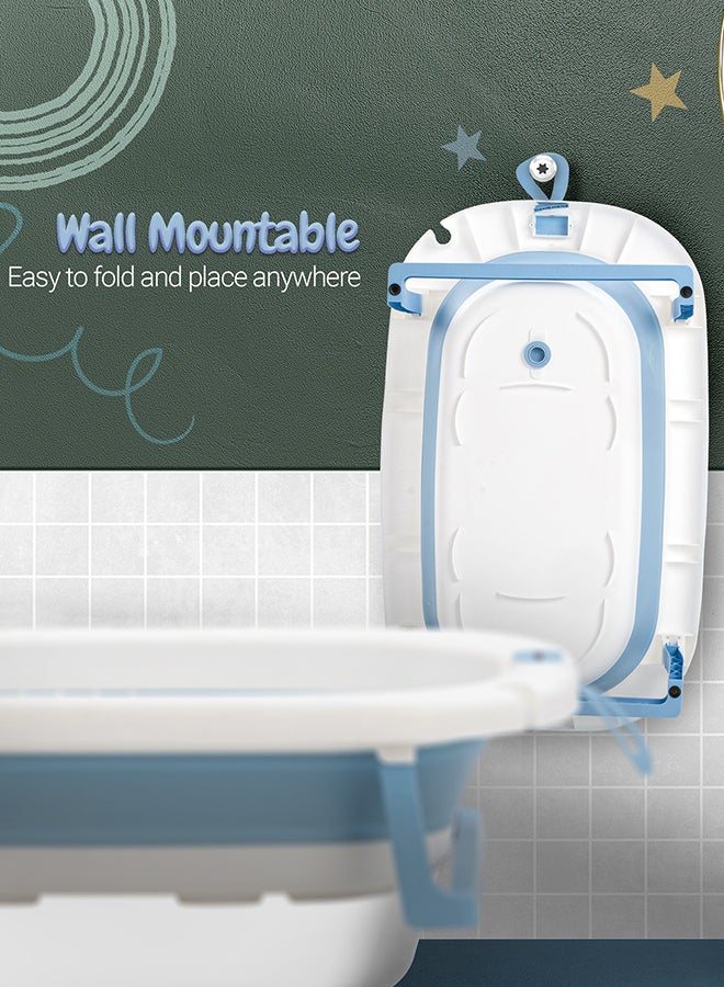 BAYBEE Foldable Baby Bath Tub With Anti-Skid Base, Temperature Sensing Water Plug And Wall Mountable Bathtub For Baby 0-3 Years, Blue - Image 5