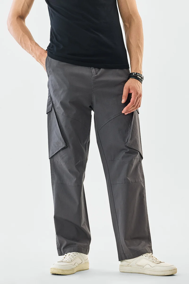 SNITCH Grey Solid Loose Fit Streetwear Cargo