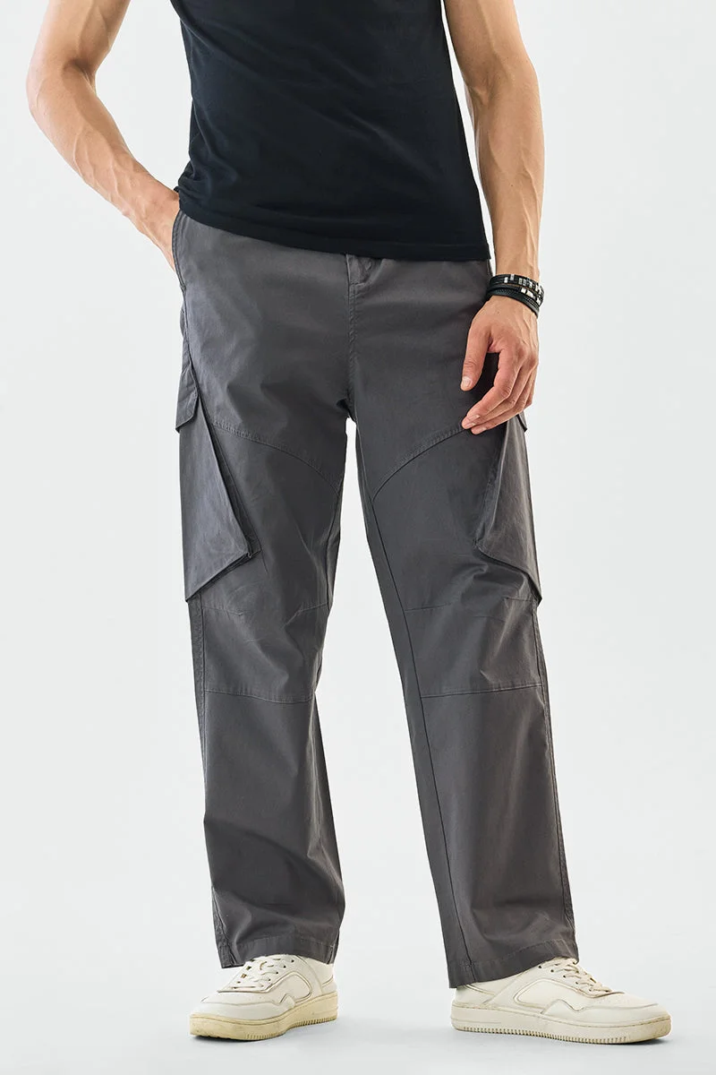 SNITCH Grey Solid Loose Fit Streetwear Cargo