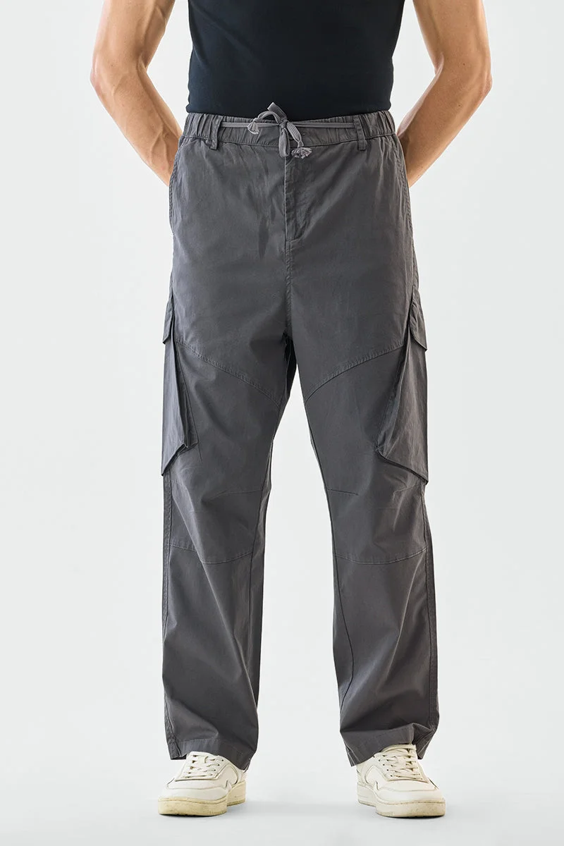 SNITCH Grey Grey Solid Loose Fit Streetwear Cargo for Men | Best Price UAE