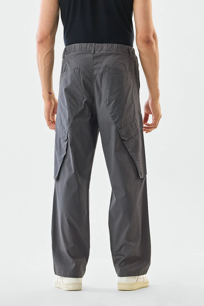 SNITCH Grey Grey Solid Loose Fit Streetwear Cargo for Men | Best Price UAE