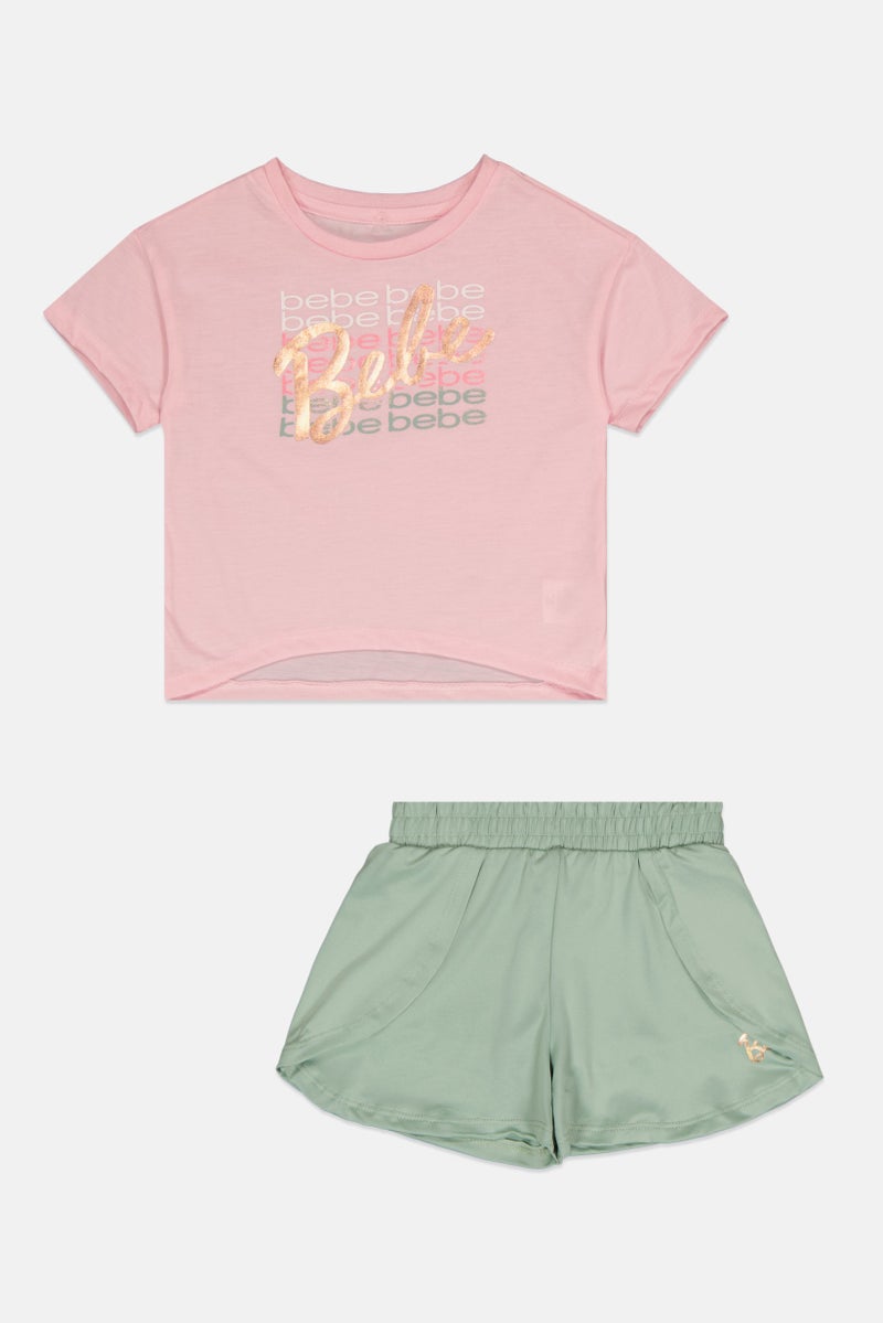 bebe Toddlers Girl 2 Pieces Graphic Print Top And Shorts Set, Multicolor - Image 2