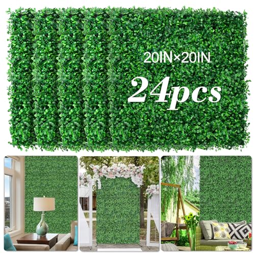 AOKIIE AOKIE 20"X20" Artificial Grass Wall, 24Pcs Boxwood Hedge Wall Panels UV-Anti Grass Backdrop Wall Decor, Greenery Privacy Hedge Screen for Indoor Outdoor Patio Balcony, Party Garden Fence Decor - Image 1