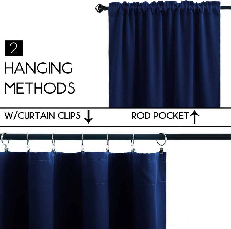 KOUFALL Navy Blue Small Window Curtains, Thermal Short Blackout Curtains for Kitchen Window Over Sink Bathroom Cabinet Bedroom, 34w x 24 Inch Length, Dark Blue - Image 3