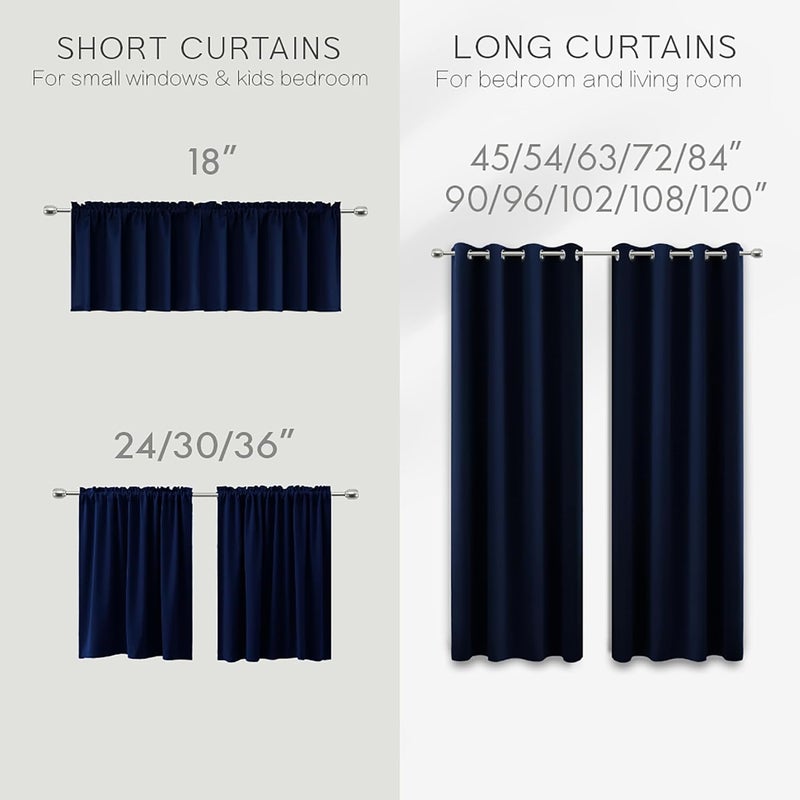 KOUFALL Navy Blue Small Window Curtains, Thermal Short Blackout Curtains for Kitchen Window Over Sink Bathroom Cabinet Bedroom, 34w x 24 Inch Length, Dark Blue - Image 2
