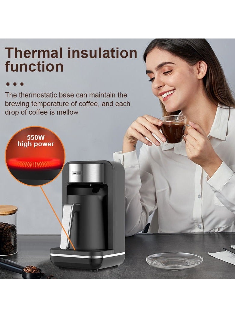 سوكاني ماكينة صنع القهوة التركية بالحليب بقوة 550 وات، سعة 4 أكواب، وظيفة التخمير البطيء، SK-0137 أسود - Image 3
