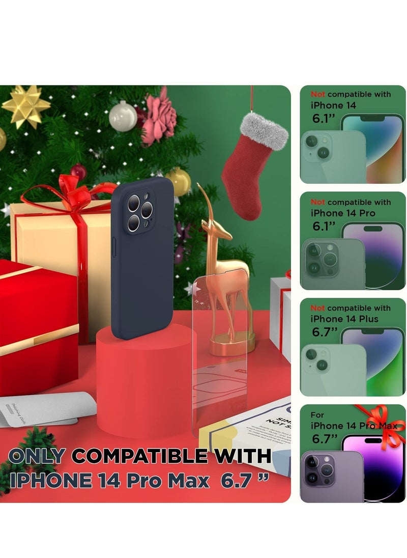 Designed for iPhone 14 Pro Max Case with Screen Protector, (with Camera Protection + Soft Microfiber Lining) Liquid Silicone Phone Case, Midnight Blue