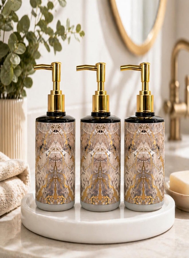 LAGET® 300ml Soap Dispenser for Wash Basin - Marble Golden Lightning Shower Print | Kitchen and Bathroom Accessories Items | Refillable Handwash Dispenser Bottle- Set of 3 (Dark) - Image 1