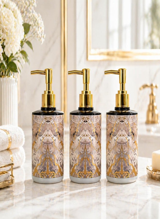 LAGET® 300ml Soap Dispenser for Wash Basin - Marble Golden Lightning Shower Print | Kitchen and Bathroom Accessories Items | Refillable Handwash Dispenser Bottle- Set of 3 (Dark) - Image 2