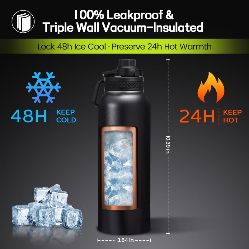 ICIOI 40 oz Insulated Water Bottles with Straw - Paracord Handle & Strap Carrier  40 oz Metal Flask Keep Cold 48Hrs  Vacuum Thermal Jug with Sling Bag for Sports Hiking Cycling Running - Image 1
