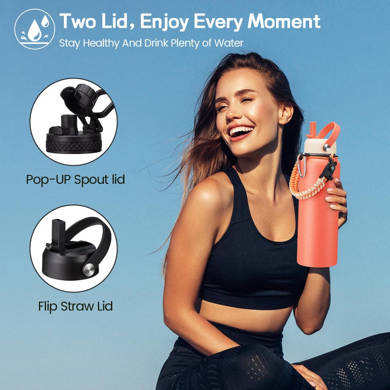 ICIOI 40 oz Insulated Water Bottles with Straw - Paracord Handle & Strap Carrier  40 oz Metal Flask Keep Cold 48Hrs  Vacuum Thermal Jug with Sling Bag for Sports Hiking Cycling Running - Image 2