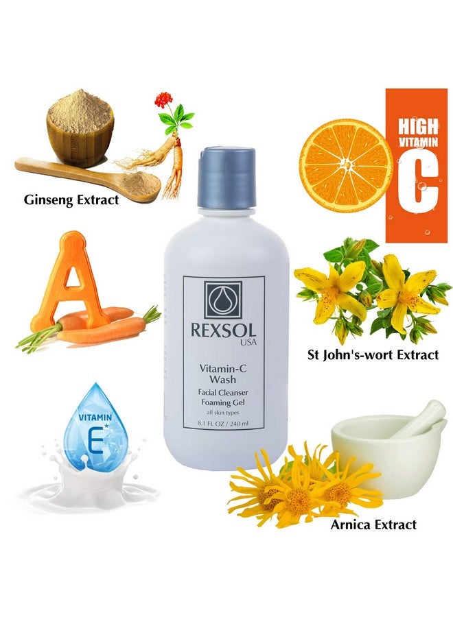 REXSOL Vitamin C Foaming Gel Face Wash | Anti-Aging Cleanser for Sensitive Skin | Natural Daily Facial Cleanser with Vitamins A & E - 8.1 OZ - Image 5
