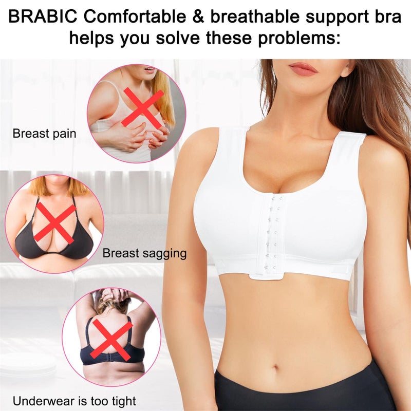 BRABIC Women Front Closure Post Surgery Compression Everyday Bras for Mastectomy Support with Adjustable Straps Wirefree (Medium, White) - Image 4