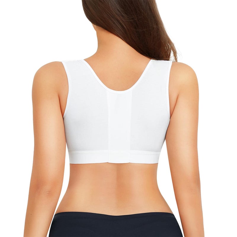 BRABIC Women Front Closure Post Surgery Compression Everyday Bras for Mastectomy Support with Adjustable Straps Wirefree (Medium, White) - Image 2