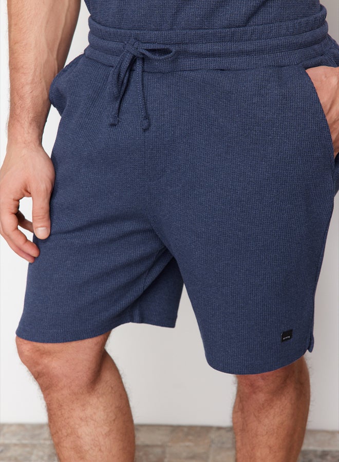 trendyol Indigo Regular/Normal Cut Textured Fabric Label Polo Collar Thick Tracksuit Set - Image 2