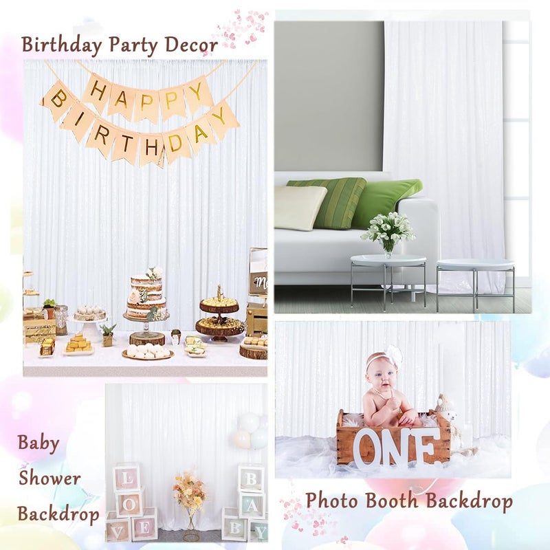 ShinyBeauty White Sparkling Sequin Photo Backdrop 8x8ft - Glitter Sequin Curtain for Wedding, Birthday Party, Photo Booth Decor - Reusable Studio Background, Event Stage Backdrop (8FTx8FT) - Image 2