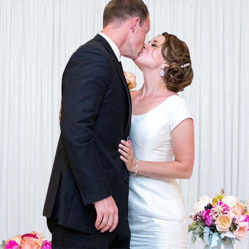 ShinyBeauty White Sparkling Sequin Photo Backdrop 8x8ft - Glitter Sequin Curtain for Wedding, Birthday Party, Photo Booth Decor - Reusable Studio Background, Event Stage Backdrop (8FTx8FT) - Image 4