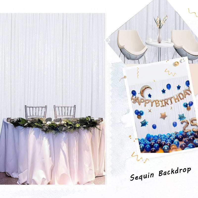 ShinyBeauty White Sparkling Sequin Photo Backdrop 8x8ft - Glitter Sequin Curtain for Wedding, Birthday Party, Photo Booth Decor - Reusable Studio Background, Event Stage Backdrop (8FTx8FT) - Image 5