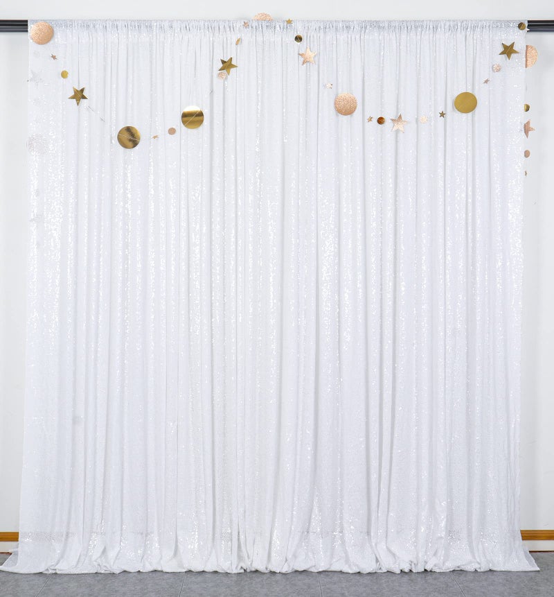 ShinyBeauty White Sparkling Sequin Photo Backdrop 8x8ft - Glitter Sequin Curtain for Wedding, Birthday Party, Photo Booth Decor - Reusable Studio Background, Event Stage Backdrop (8FTx8FT) - Image 3