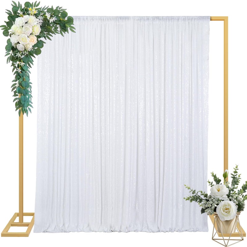 ShinyBeauty White Sparkling Sequin Photo Backdrop 8x8ft - Glitter Sequin Curtain for Wedding, Birthday Party, Photo Booth Decor - Reusable Studio Background, Event Stage Backdrop (8FTx8FT) - Image 1