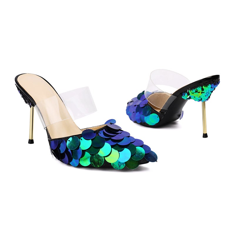 2024 High Heel 32-43 Slim Large Sequin Outdoor Slippers For Women - Image 1