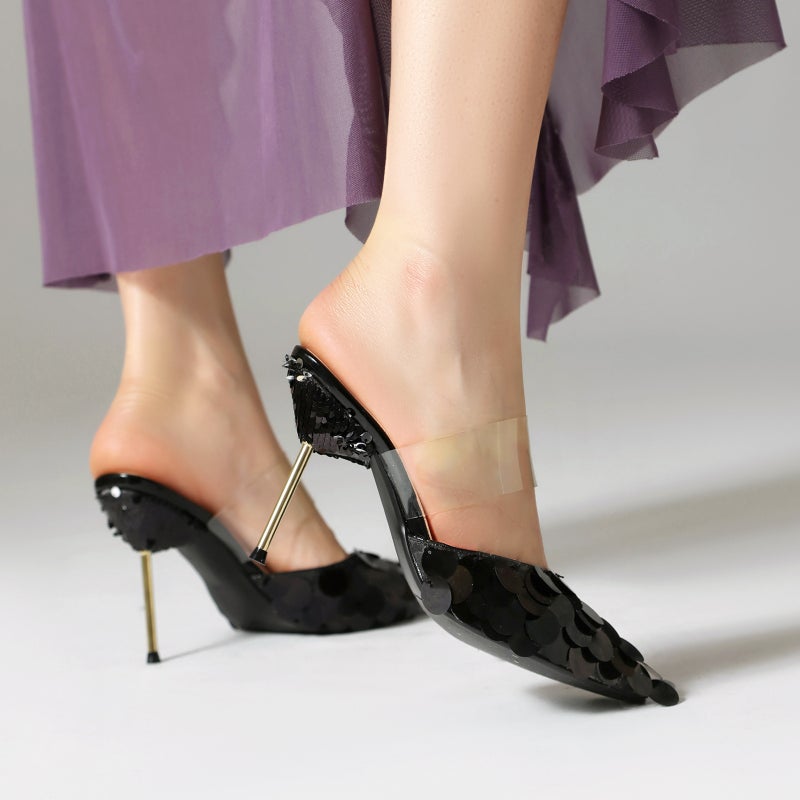 2024 High Heel 32-43 Slim Large Sequin Outdoor Slippers For Women - Image 3