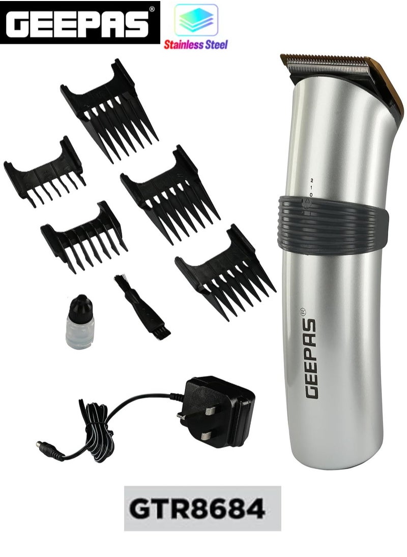 GEEPAS GEEPAS Professional Hair Clipper Electric And Beard Trimmer With High Capacity Battery, Includes 5 Comb Attachments, Brush, Oil Stainless Steel Blade And Sharp Adjustable Cordless Using GTR8684  - Image 1