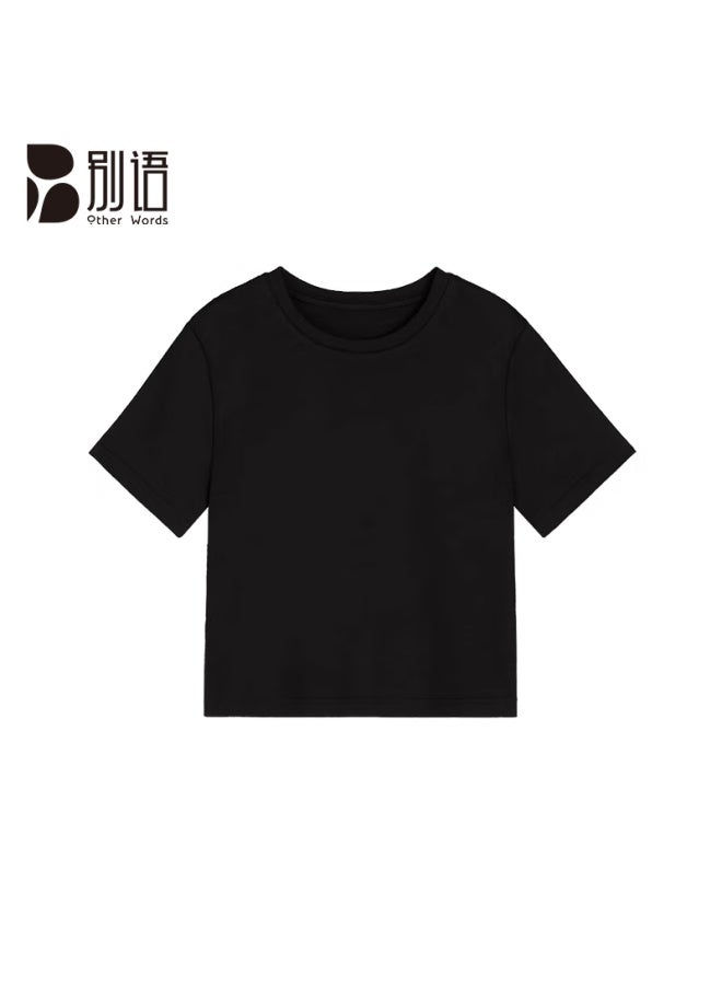 Bieyu Women's Regular Shoulder Short Sleeve T-shirt New Summer Half Sleeve Cotton Loose Short Top Black S