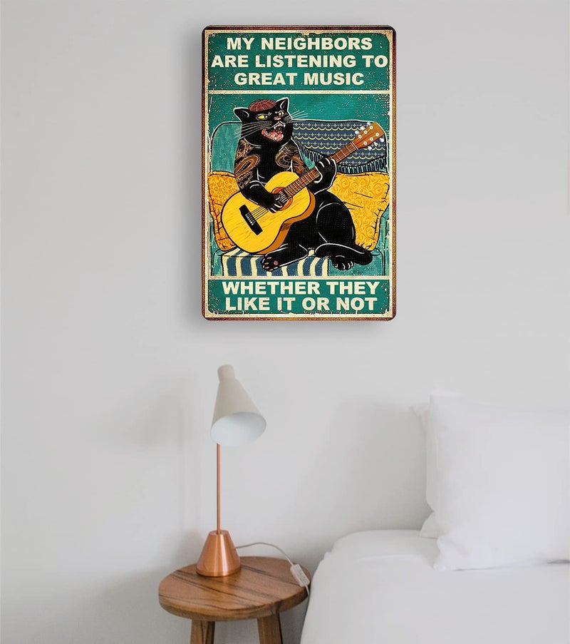 Fmcmly Funny Cat Guitar Metal Signs Vintage Music Tin Signs Home Bar Cafe Garage Hotel Diner Gym Man Cave Wall Decor 8x12 Inch - Image 3