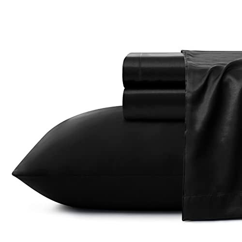 VACVELT 4pcs Extra Deep Pocket Satin Sheets King Size Bed Set, Black Satin Sheet Set Fit 18-24 Inch Deep Pocket Mattress, Silky & Luxury Satin Bedding Set Soft & Ultra Deep Fitted Sheet Set - Image 3