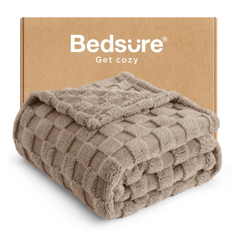 Bedsure GentleSoft Light Brown Throw Blanket for Couch - Checkered Fleece Blankets Gifts for Kids Girls, Cute Soft Cozy Throw for Bedroom Home Decor Gifts, 50x60 Inches - Image 1