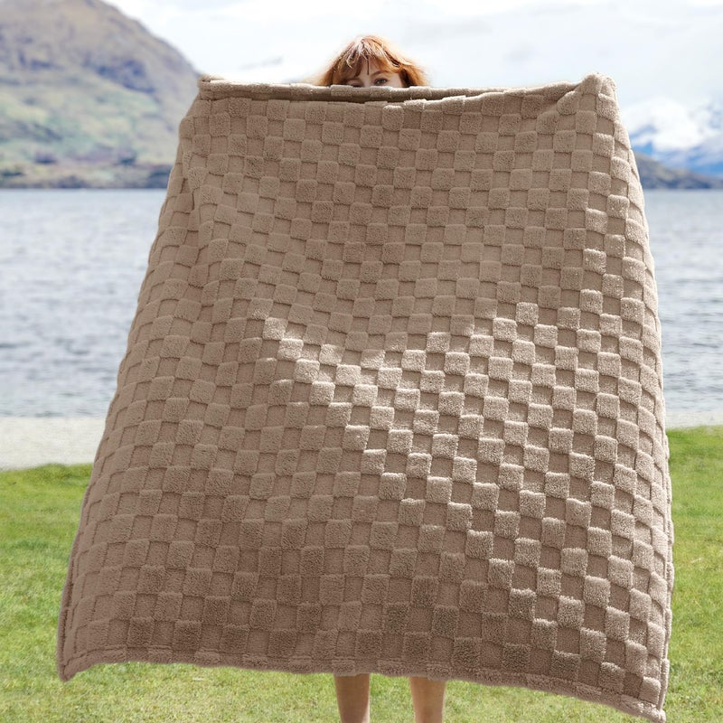 Bedsure GentleSoft Light Brown Throw Blanket for Couch - Checkered Fleece Blankets Gifts for Kids Girls, Cute Soft Cozy Throw for Bedroom Home Decor Gifts, 50x60 Inches - Image 2