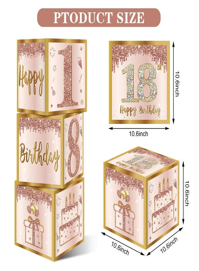 Guiruiy 3Pcs 18th Birthday Decorations Boxes for Girls Women, Pink Rose Gold 18th Birthday Balloons Boxes Party Supplies, Pink Eighteen Year Old Birthday Theme Cardboard Box Decor - Image 2