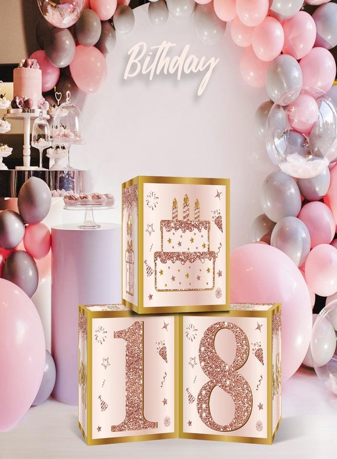 Guiruiy 3Pcs 18th Birthday Decorations Boxes for Girls Women, Pink Rose Gold 18th Birthday Balloons Boxes Party Supplies, Pink Eighteen Year Old Birthday Theme Cardboard Box Decor - Image 4