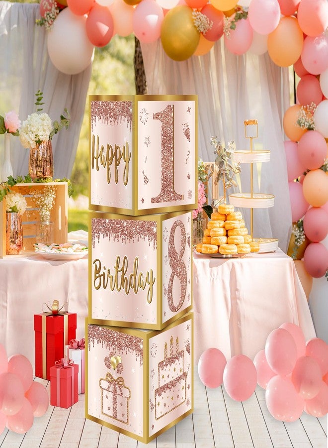 Guiruiy 3Pcs 18th Birthday Decorations Boxes for Girls Women, Pink Rose Gold 18th Birthday Balloons Boxes Party Supplies, Pink Eighteen Year Old Birthday Theme Cardboard Box Decor - Image 5