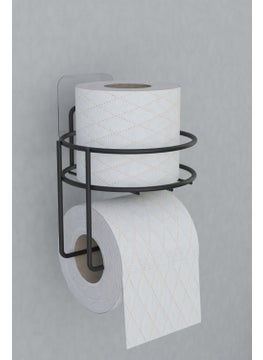 Adhesive Toilet Roll Holder Hanger Matte Black Metal Toilet Roll Holder Round Model
