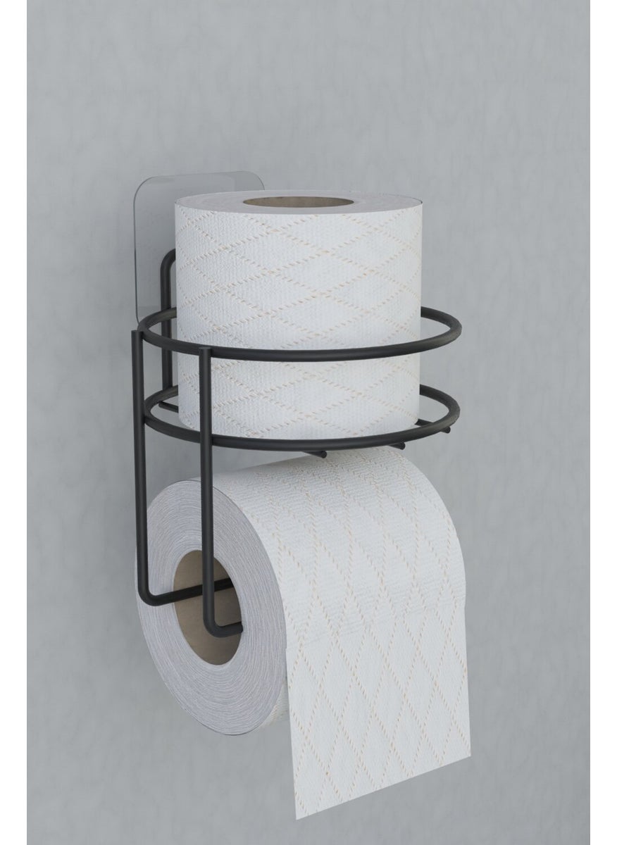 Zabata - Adhesive Toilet Roll Holder Hanger Matte Black Metal Toilet Roll Holder Round Model - Image 1