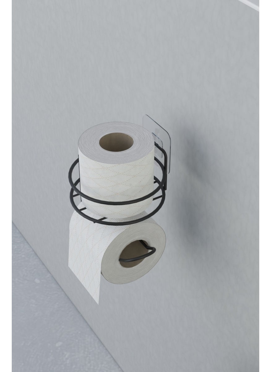 Zabata - Adhesive Toilet Roll Holder Hanger Matte Black Metal Toilet Roll Holder Round Model - Image 1