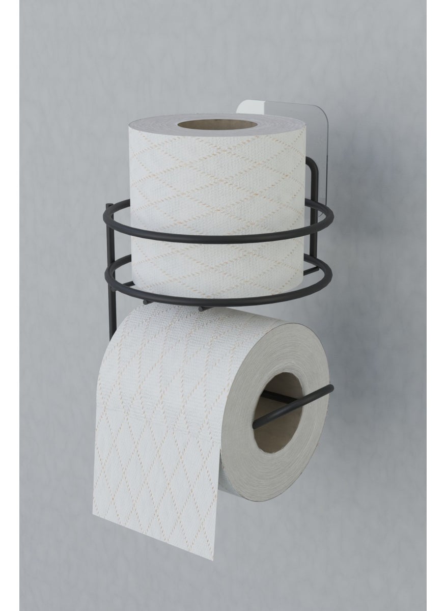Zabata - Adhesive Toilet Roll Holder Hanger Matte Black Metal Toilet Roll Holder Round Model - Image 1