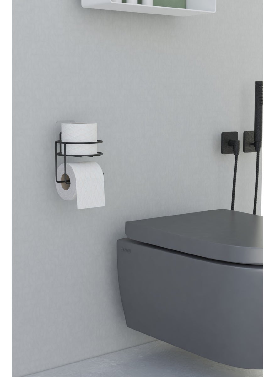 Zabata - Adhesive Toilet Roll Holder Hanger Matte Black Metal Toilet Roll Holder Round Model - Image 1