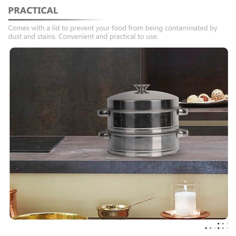 Stainless Steel Double Layer Steamer Basket With Lid For Dumplings Buns Kitchen - Image 4