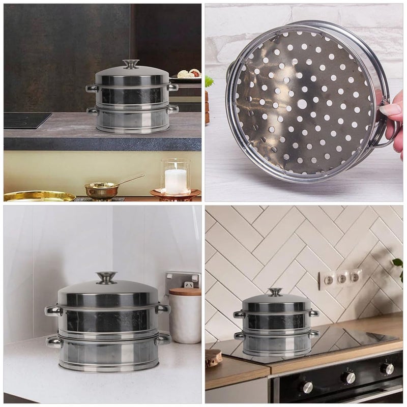 Stainless Steel Double Layer Steamer Basket With Lid For Dumplings Buns Kitchen - Image 5