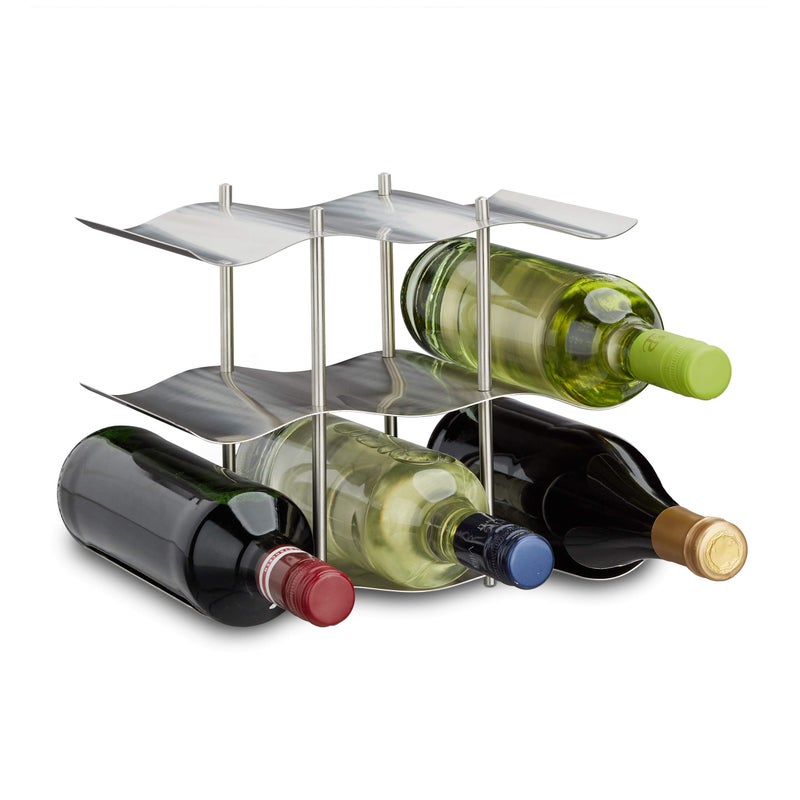 Relaxdays Stainless Steel Wine Rack for 9 Bottles Modern Metal Design Standing Bottle Holder HxWxD 22 x 27 x 165 cm Silver