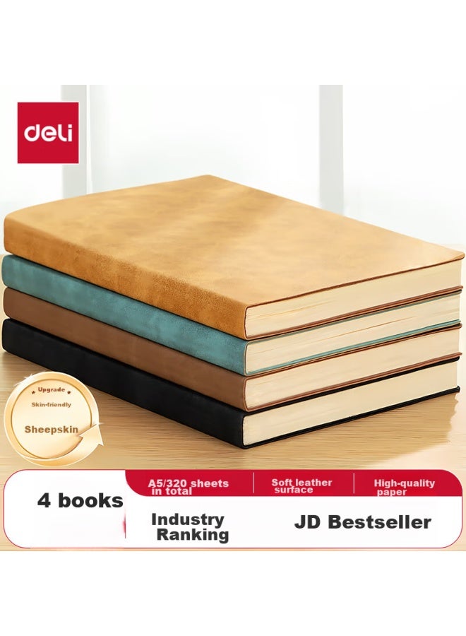 ديلي Deli، 4-pack دفاتر قابلة للتخصيص، غلاف من جلد الغنم، مذكرة، يوميات، لوازم مكتبية، مواد دراسية، A5/80 ورقة، Bp107 - Image 1