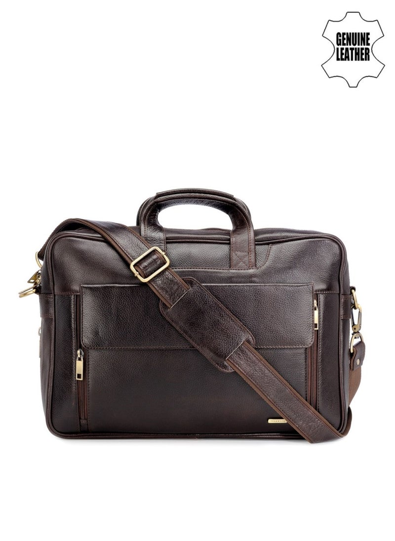 TEAKWOOD Real Genuine Leather Brown Laptop Bag  - Image 1